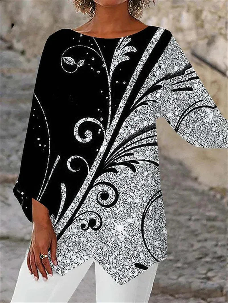 Sienna Rose | Printed Round Neck Long Sleeve Shirt
