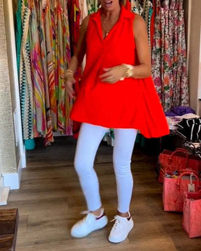 Anabella – Sleeveless Top with Ruffles and Lapels