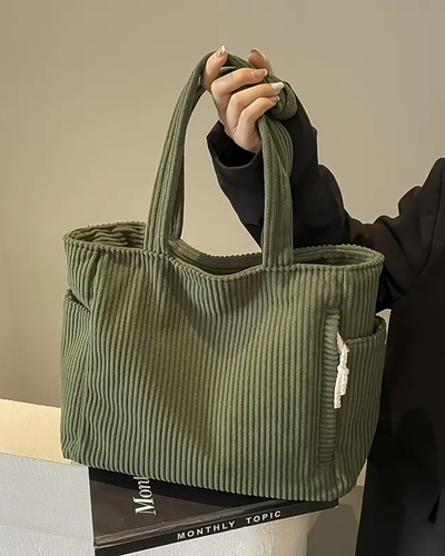 Amy – Ribbed Tote Bag with Drawstring Detail