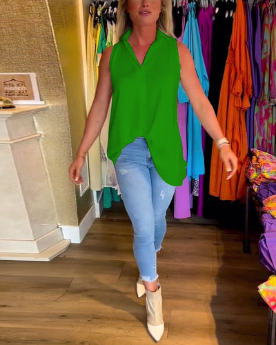 Anabella – Sleeveless Top with Ruffles and Lapels