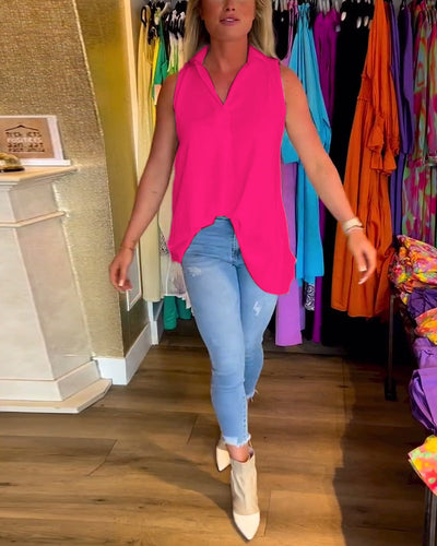 Anabella – Sleeveless Top with Ruffles and Lapels