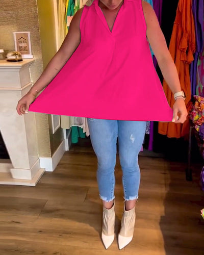 Anabella – Sleeveless Top with Ruffles and Lapels