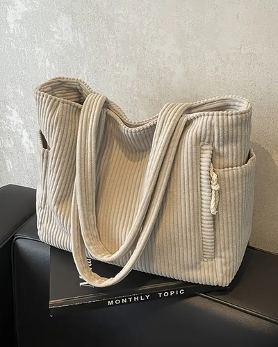 Amy – Ribbed Tote Bag with Drawstring Detail