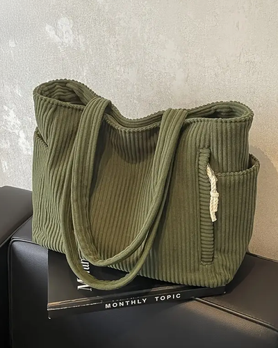 Amy – Ribbed Tote Bag with Drawstring Detail
