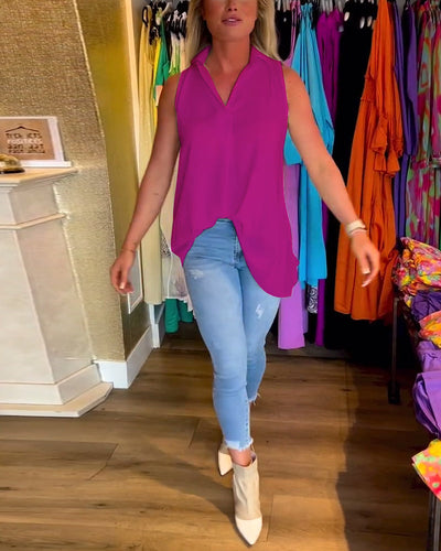 Anabella – Sleeveless Top with Ruffles and Lapels