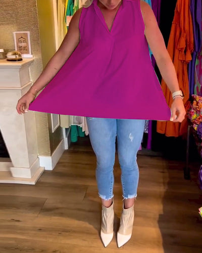 Anabella – Sleeveless Top with Ruffles and Lapels