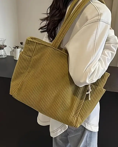 Amy – Ribbed Tote Bag with Drawstring Detail