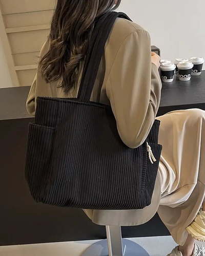 Amy – Ribbed Tote Bag with Drawstring Detail