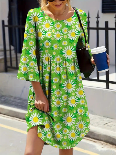 Jazzmine | Plus Size Flowered Longsleeve Dress